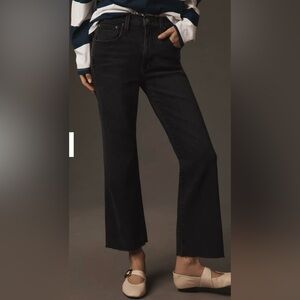 $198 Anthropologie x Edwin Black Wide Leg Jeans Raw Edge Stretch Sz 27